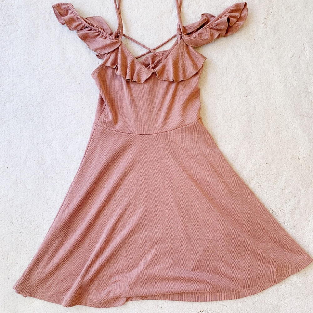 Cross Cross Back Dress With Ruffles